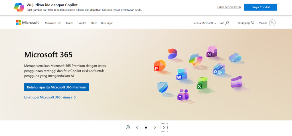 tampilan homepage website microsoft 365