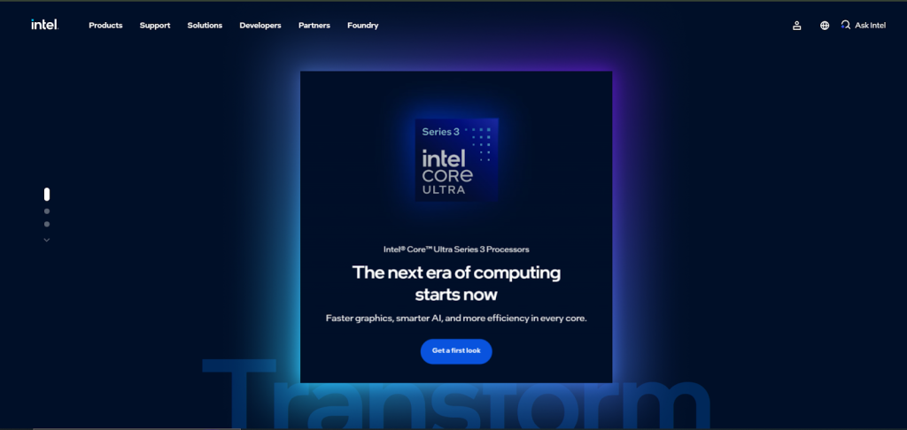 tampilan homepage website intel