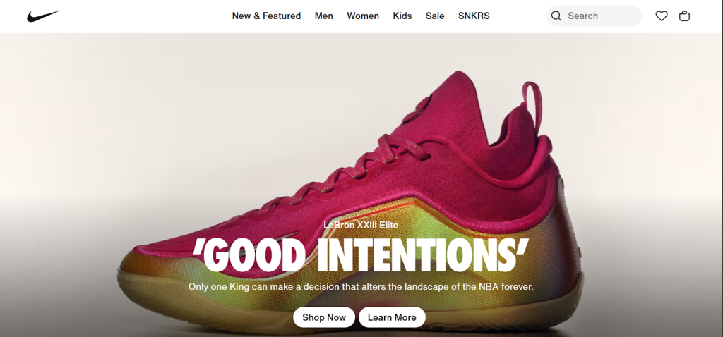 tampilan homepage website nike