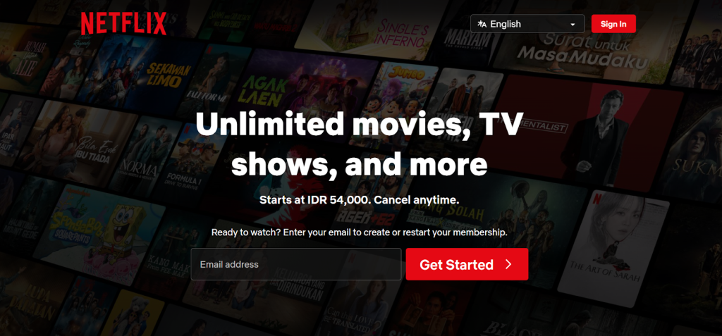 tampilan homepage website netflix